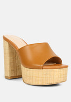  SHURI Open Toe High Block Heel Sandals In Tan