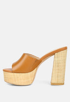  SHURI Open Toe High Block Heel Sandals In Tan