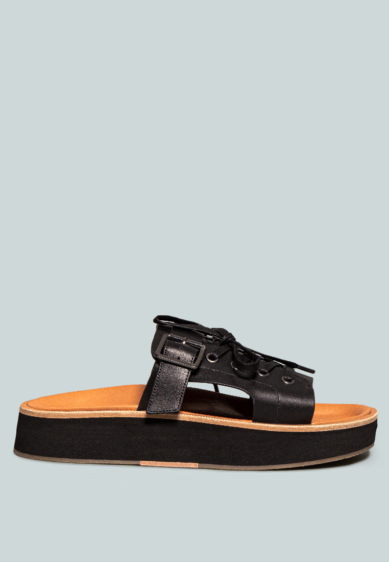  PATTON Black Cut Out Buckled Platform Sandals