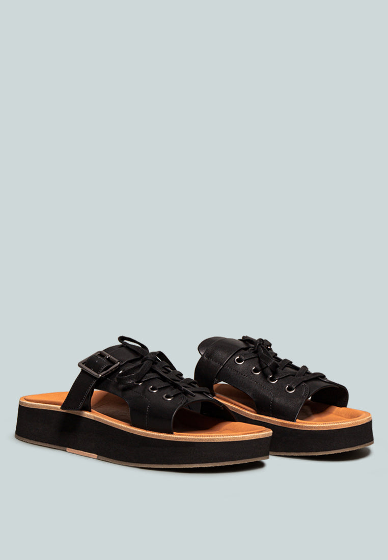  PATTON Black Cut Out Buckled Platform Sandals