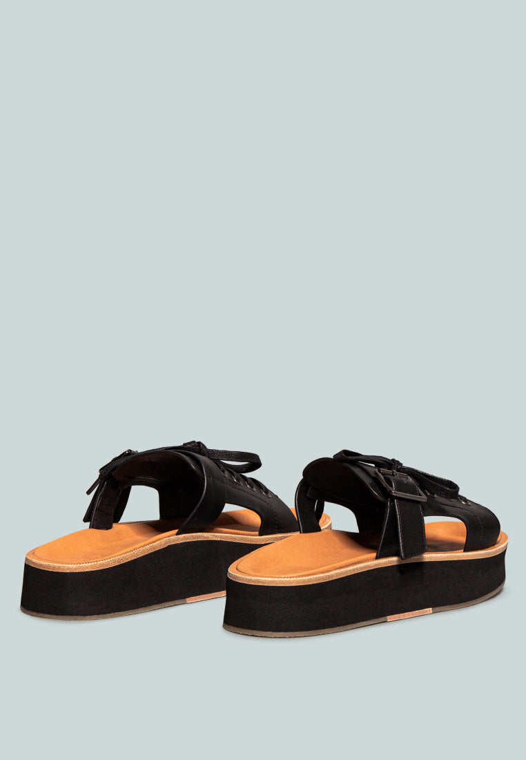  PATTON Black Cut Out Buckled Platform Sandals