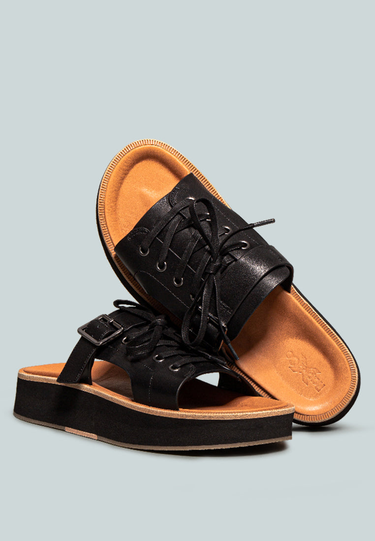  PATTON Black Cut Out Buckled Platform Sandals