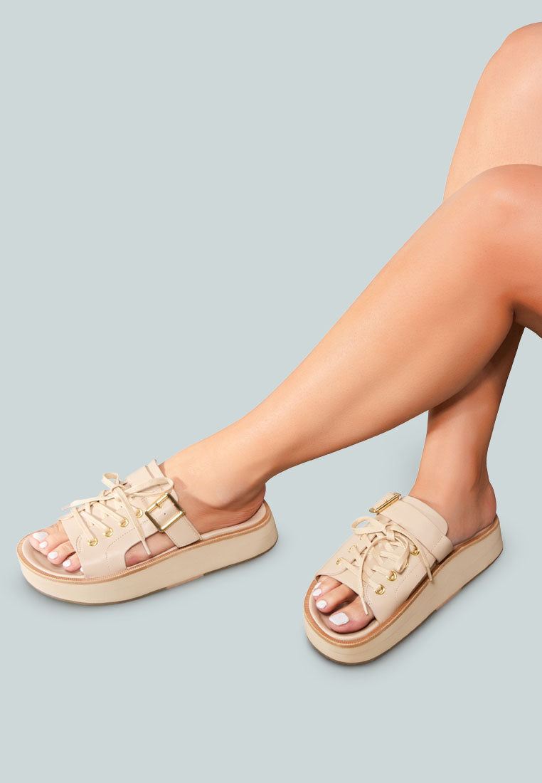  PATTON Nude Cut Out Buckled Platform Sandals