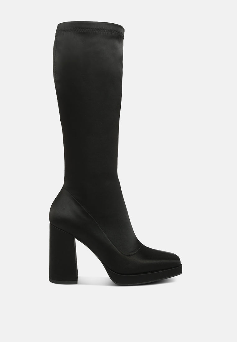  PRESTO Black Stretchable Satin Long Boot