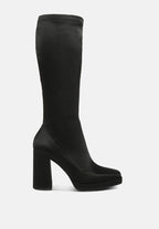  PRESTO Black Stretchable Satin Long Boot