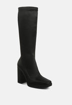  PRESTO Black Stretchable Satin Long Boot