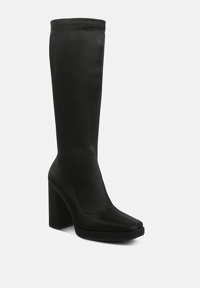  PRESTO Black Stretchable Satin Long Boot