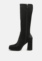  PRESTO Black Stretchable Satin Long Boot