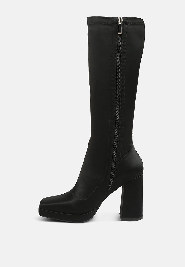  PRESTO Black Stretchable Satin Long Boot