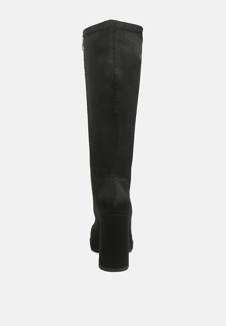  PRESTO Black Stretchable Satin Long Boot
