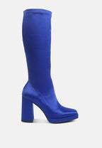 PRESTO Blue Stretchable Satin Long Boot