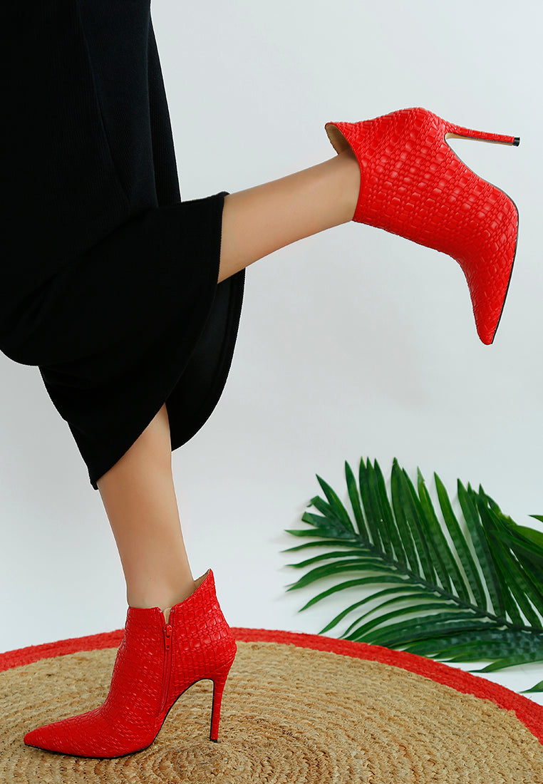  LOLITA Woven Texture Stiletto Boot In Red
