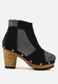  HURON Grey Fine Suede Patchwork Ankle Boots