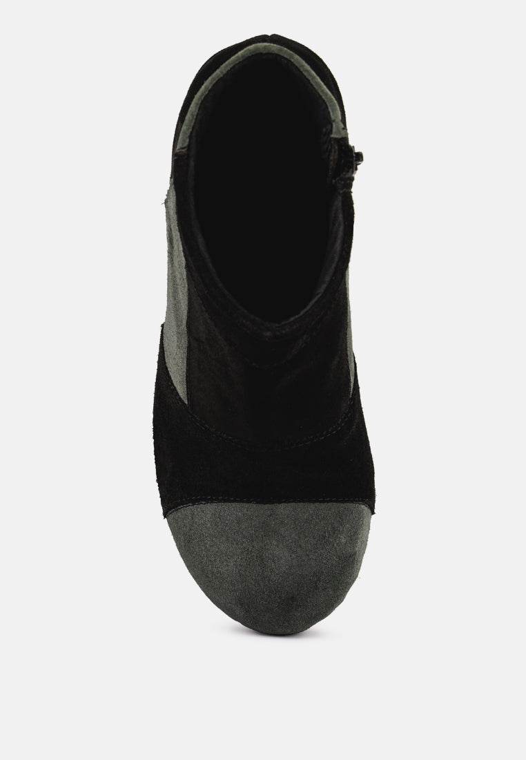  HURON Grey Fine Suede Patchwork Ankle Boots