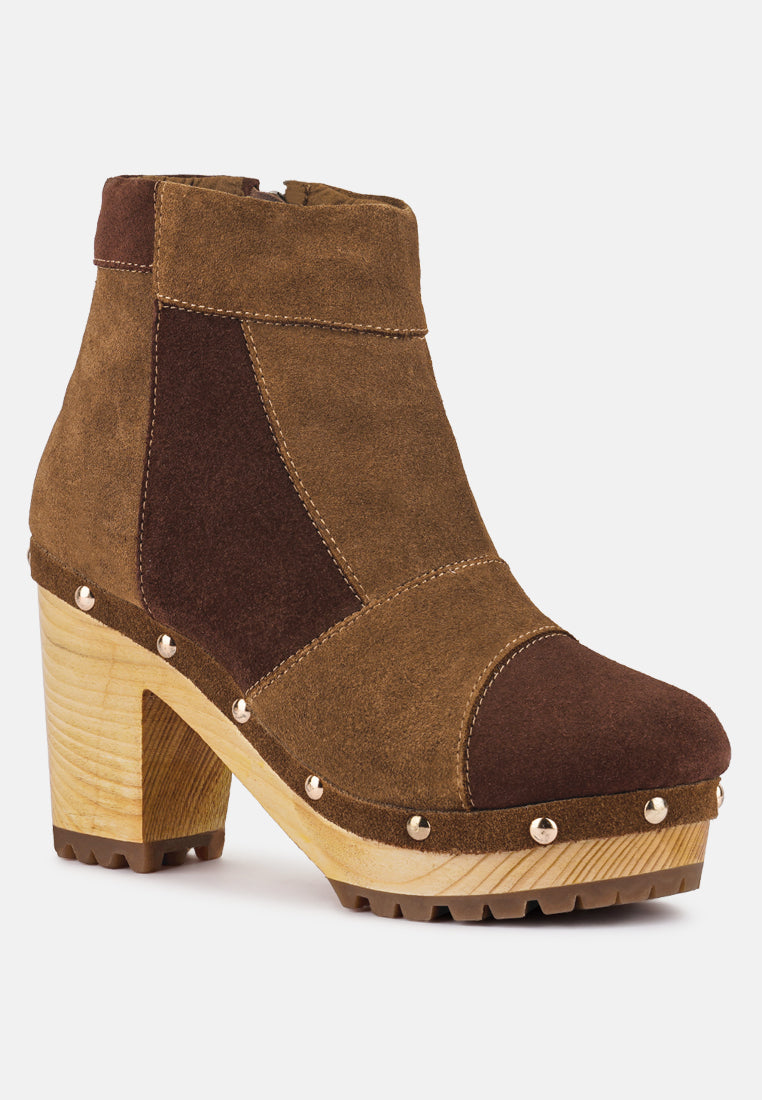  HURON Brown Fine Suede Patchwork Ankle Boots