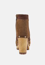  HURON Brown Fine Suede Patchwork Ankle Boots