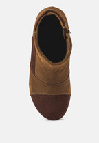  HURON Brown Fine Suede Patchwork Ankle Boots