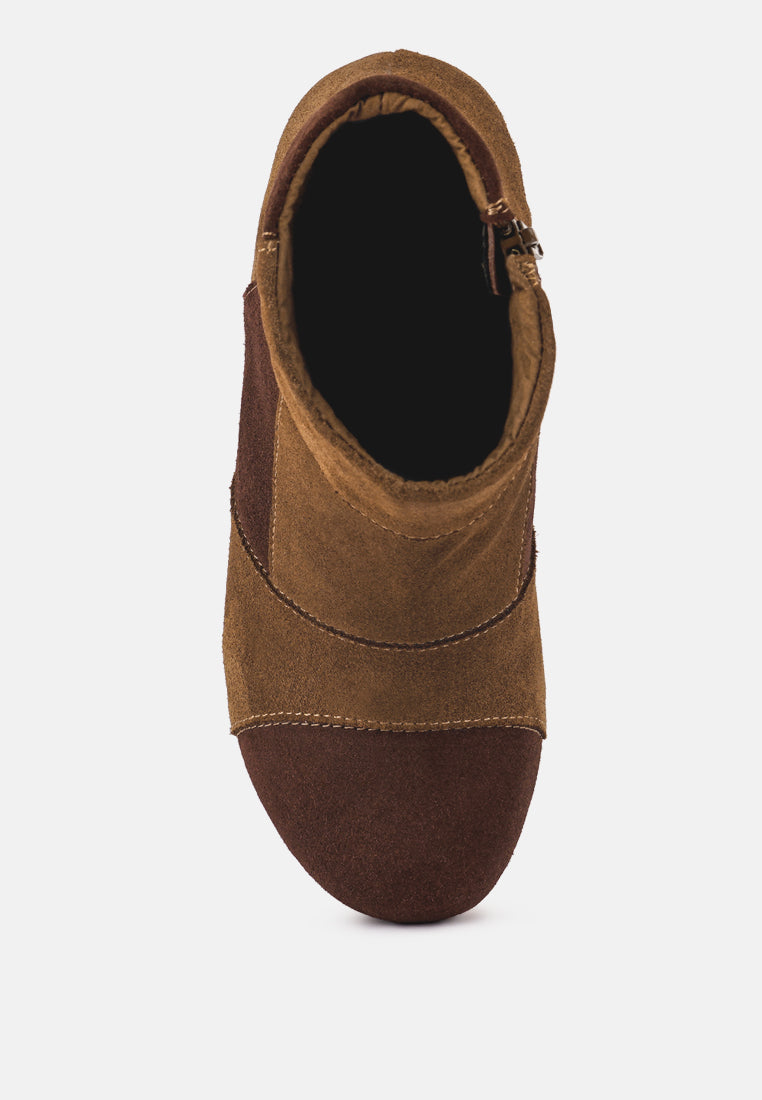  HURON Brown Fine Suede Patchwork Ankle Boots