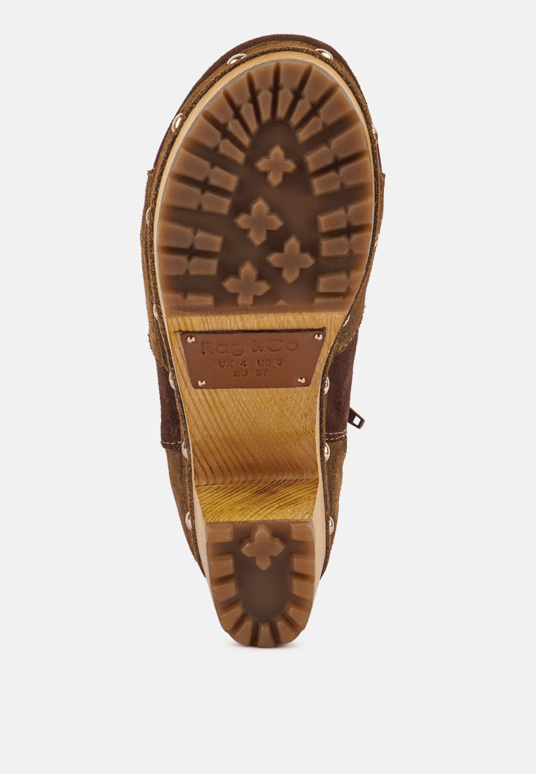  HURON Brown Fine Suede Patchwork Ankle Boots