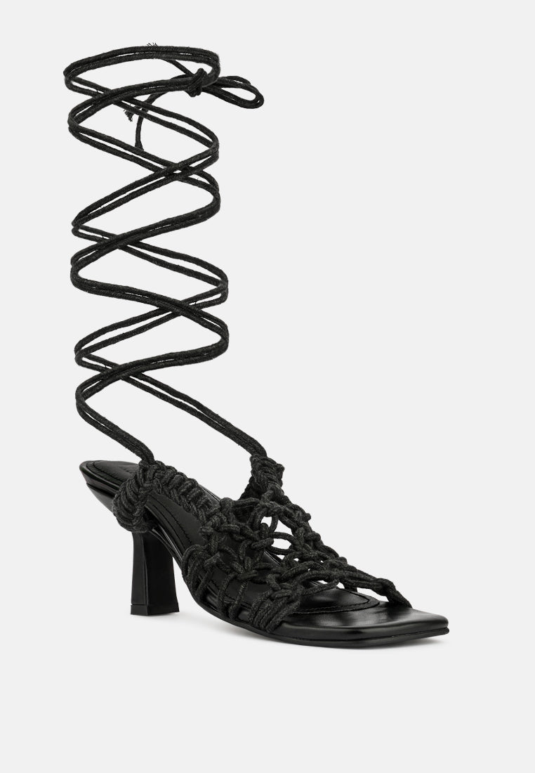  BEROE Black Braided Handcrafted Lace Up Sandal