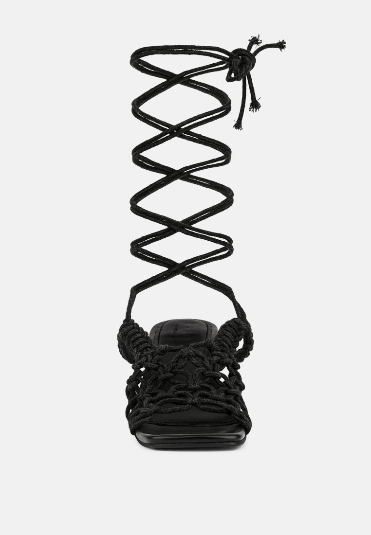  BEROE Black Braided Handcrafted Lace Up Sandal
