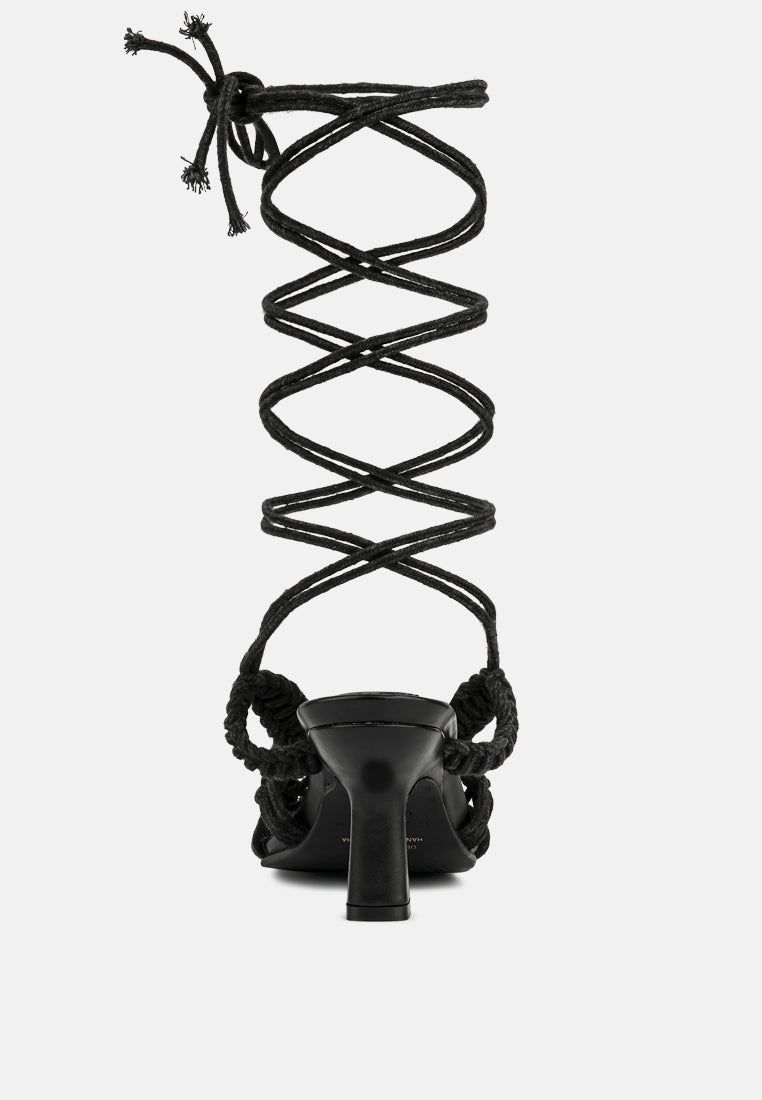  BEROE Black Braided Handcrafted Lace Up Sandal