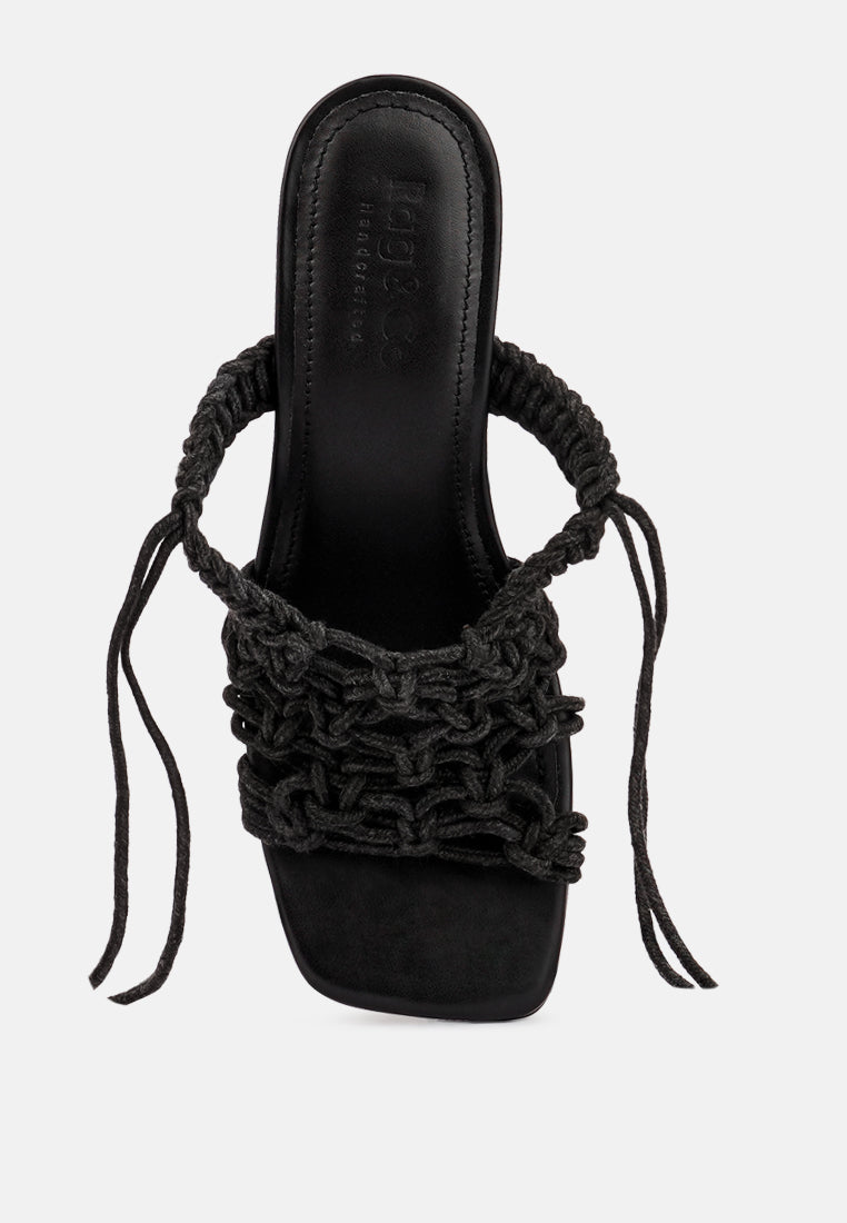  BEROE Black Braided Handcrafted Lace Up Sandal