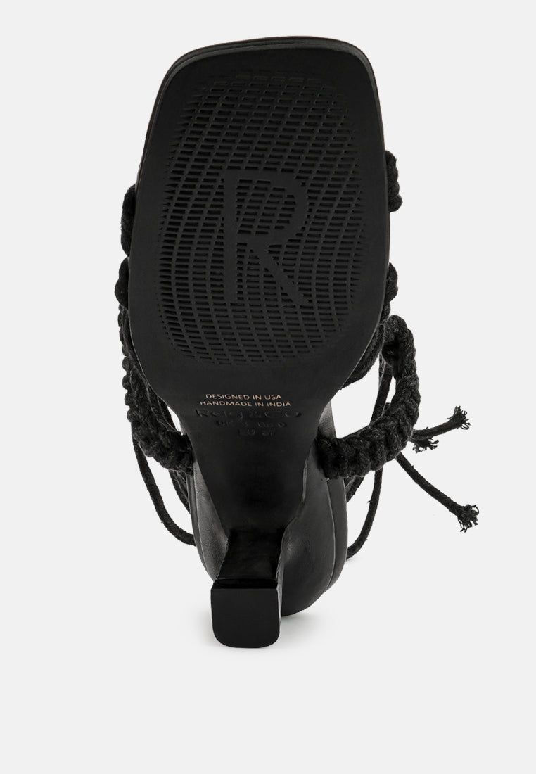  BEROE Black Braided Handcrafted Lace Up Sandal