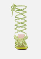  BEROE Green Braided Handcrafted Lace Up Sandal