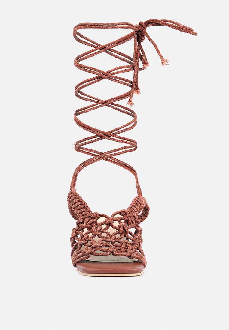  BEROE Mocca Braided Handcrafted Lace Up Sandal