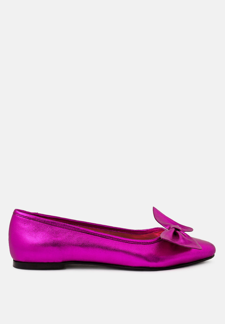  PIE-TRIBE Metallic Bow Ballerinas In Fuchsia