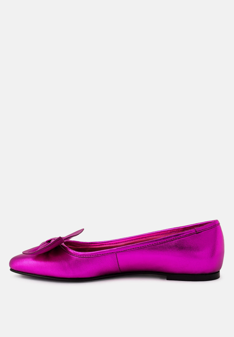  PIE-TRIBE Metallic Bow Ballerinas In Fuchsia