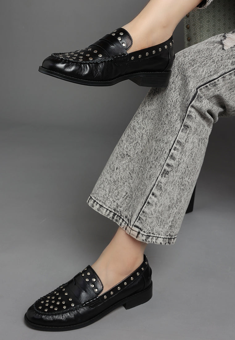 Oglavia Studs Embellished Leather Loafers