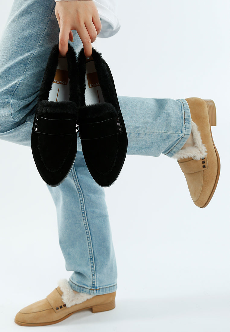  Allie Fur Trim Genuine Suede Loafers