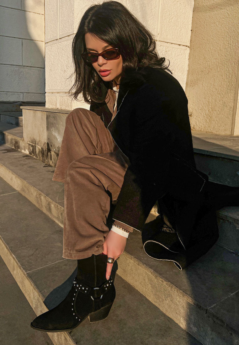 Rodeo Studded Real Suede Leather Ankle Boots