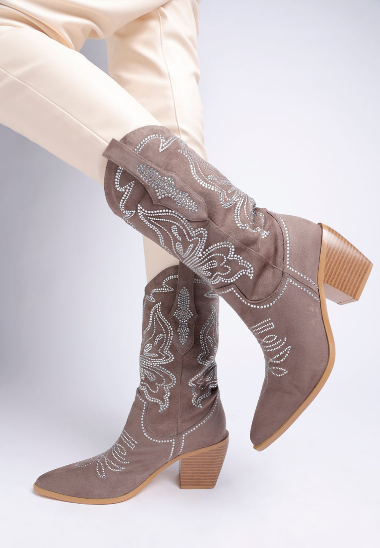  Latafa Rhinestones Embellished Cowboy Boots