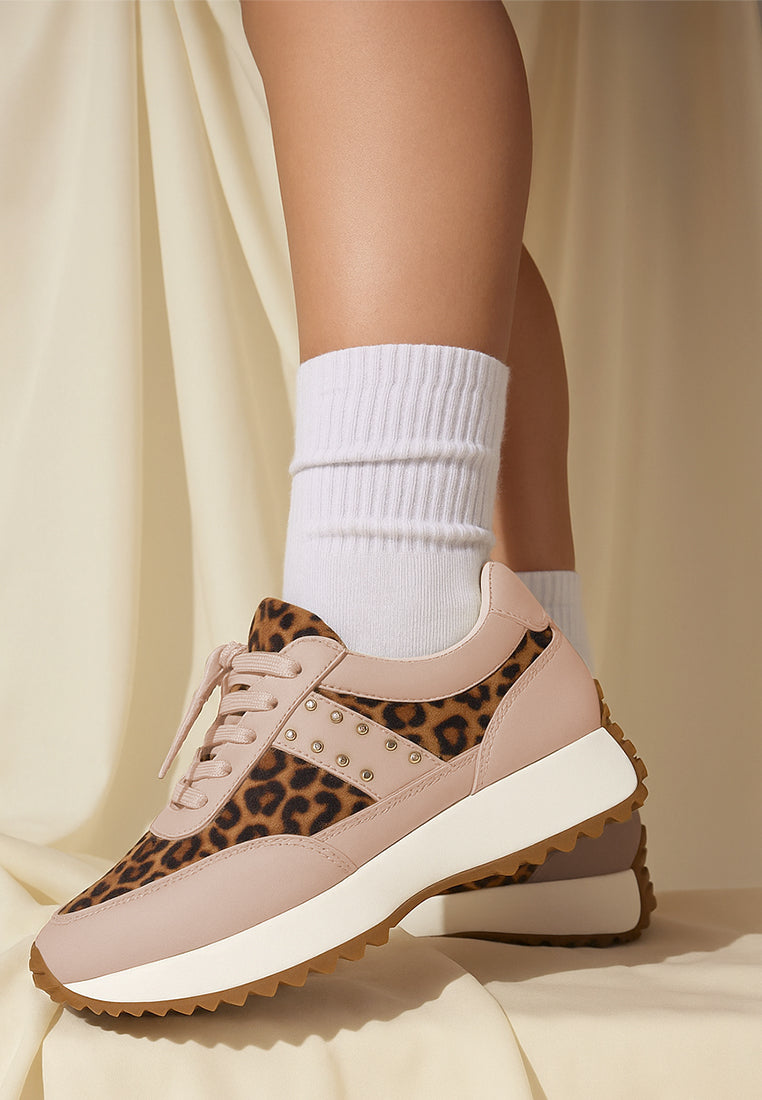  Lepark Real Leather Leopard Print Sneakers