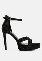  REGALIA Black Rhinestone Embellished Stiletto Sandals