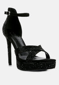  REGALIA Black Rhinestone Embellished Stiletto Sandals