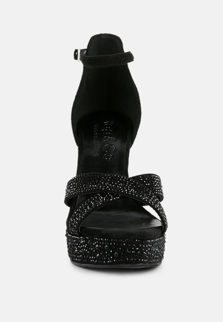  REGALIA Black Rhinestone Embellished Stiletto Sandals