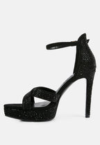  REGALIA Black Rhinestone Embellished Stiletto Sandals