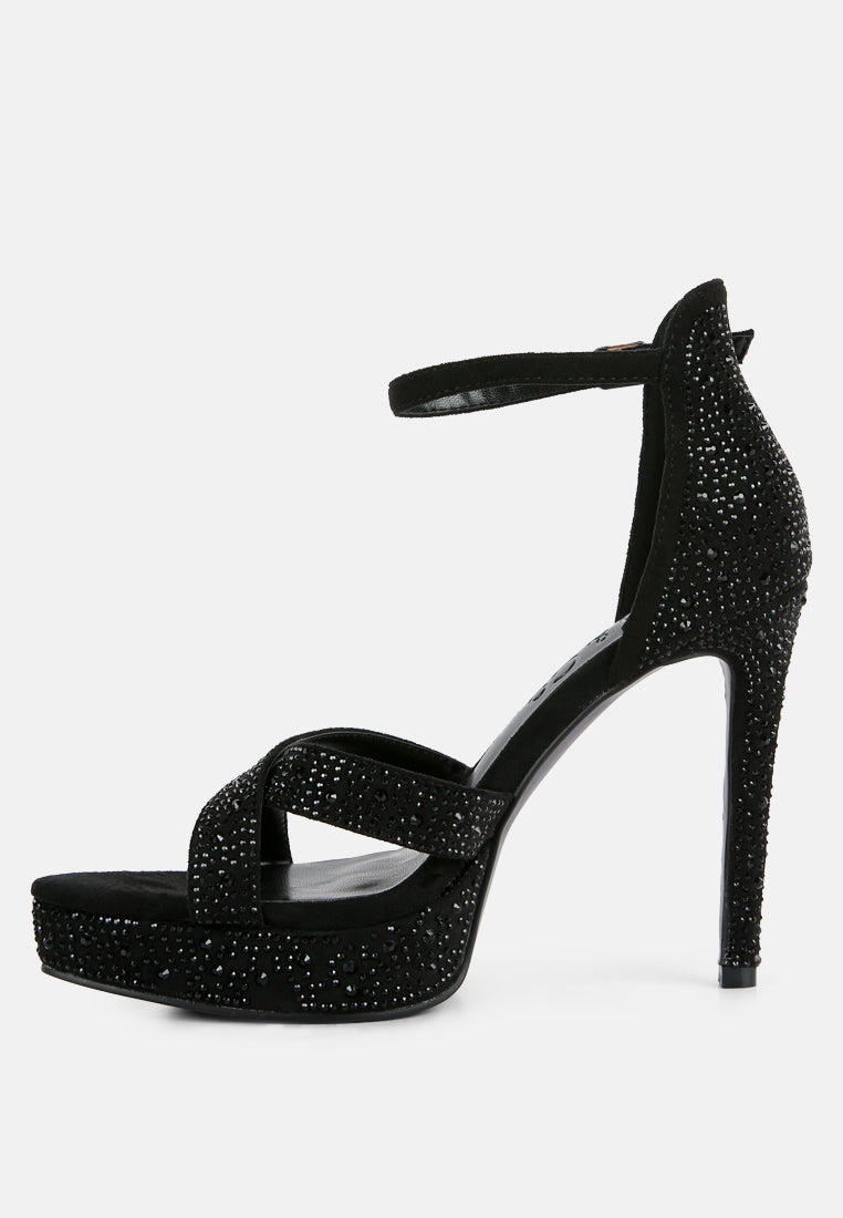  REGALIA Black Rhinestone Embellished Stiletto Sandals