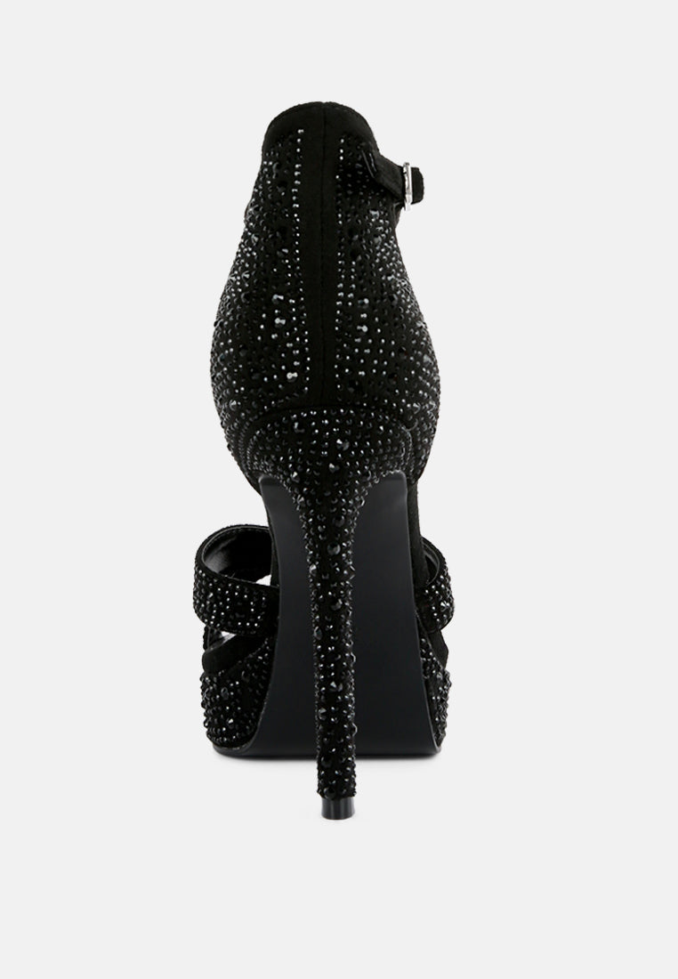  REGALIA Black Rhinestone Embellished Stiletto Sandals