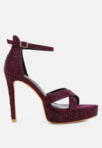  REGALIA Purple Rhinestone Embellished Stiletto Sandals