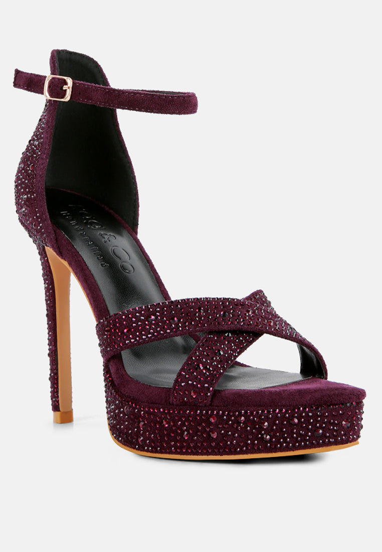  REGALIA Purple Rhinestone Embellished Stiletto Sandals