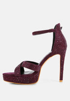  REGALIA Purple Rhinestone Embellished Stiletto Sandals