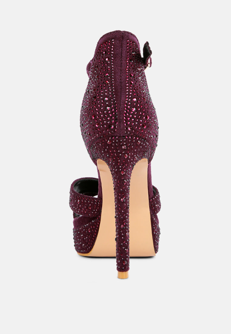  REGALIA Purple Rhinestone Embellished Stiletto Sandals