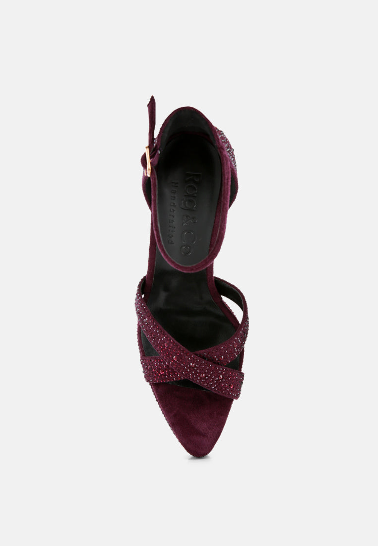  REGALIA Purple Rhinestone Embellished Stiletto Sandals