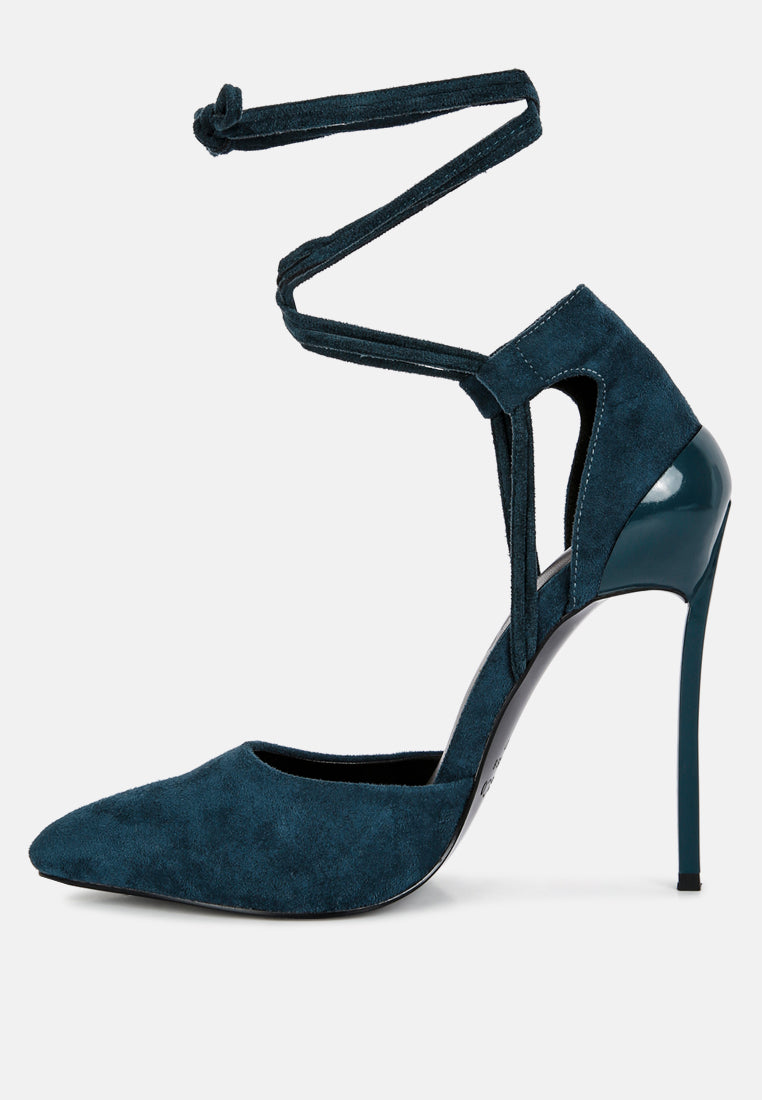  RULE-BREAKER Blue Lace Up Stiletto Sandals