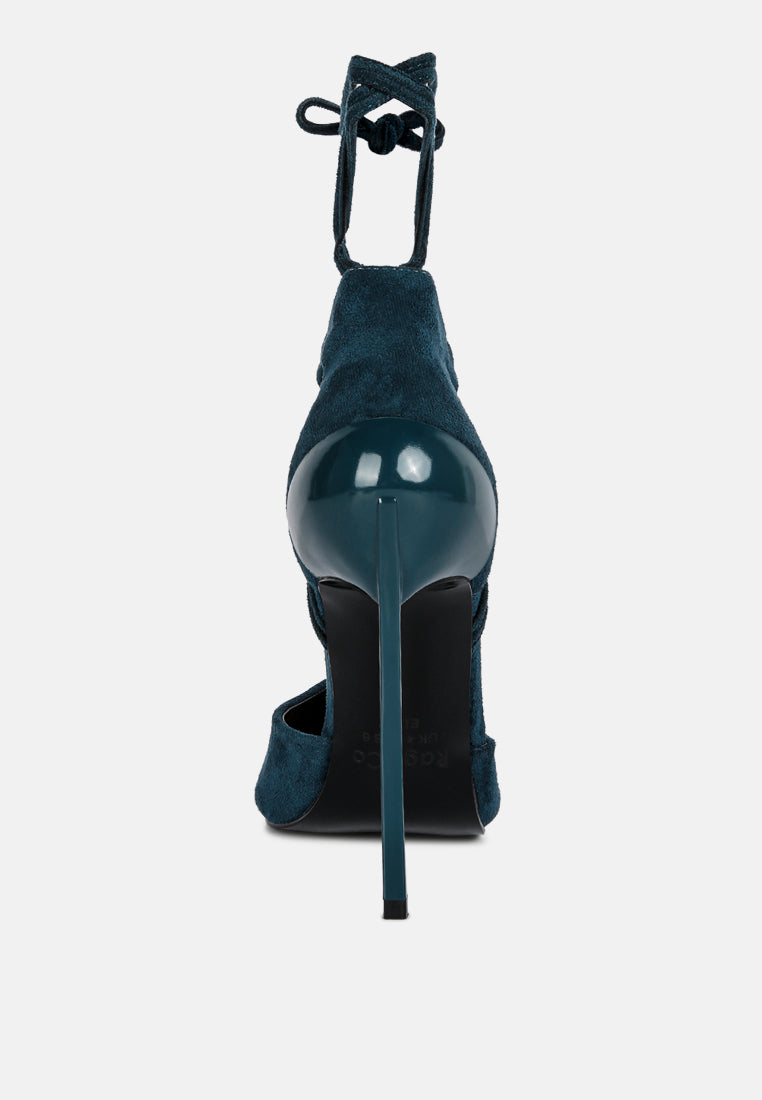  RULE-BREAKER Blue Lace Up Stiletto Sandals